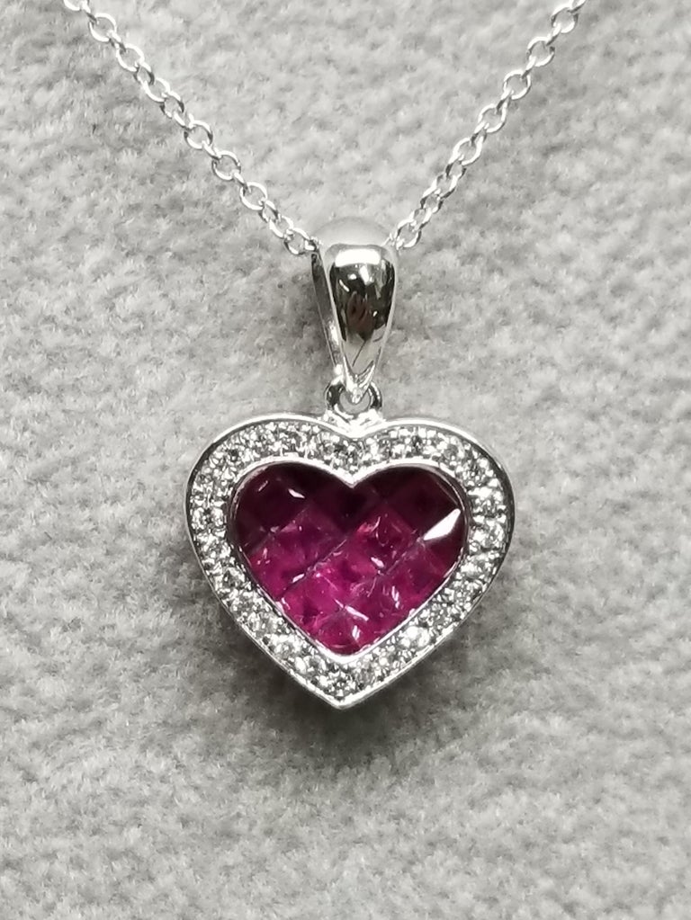 Ruby and Diamond Heart in 14 Karat White Gold at 1stDibs