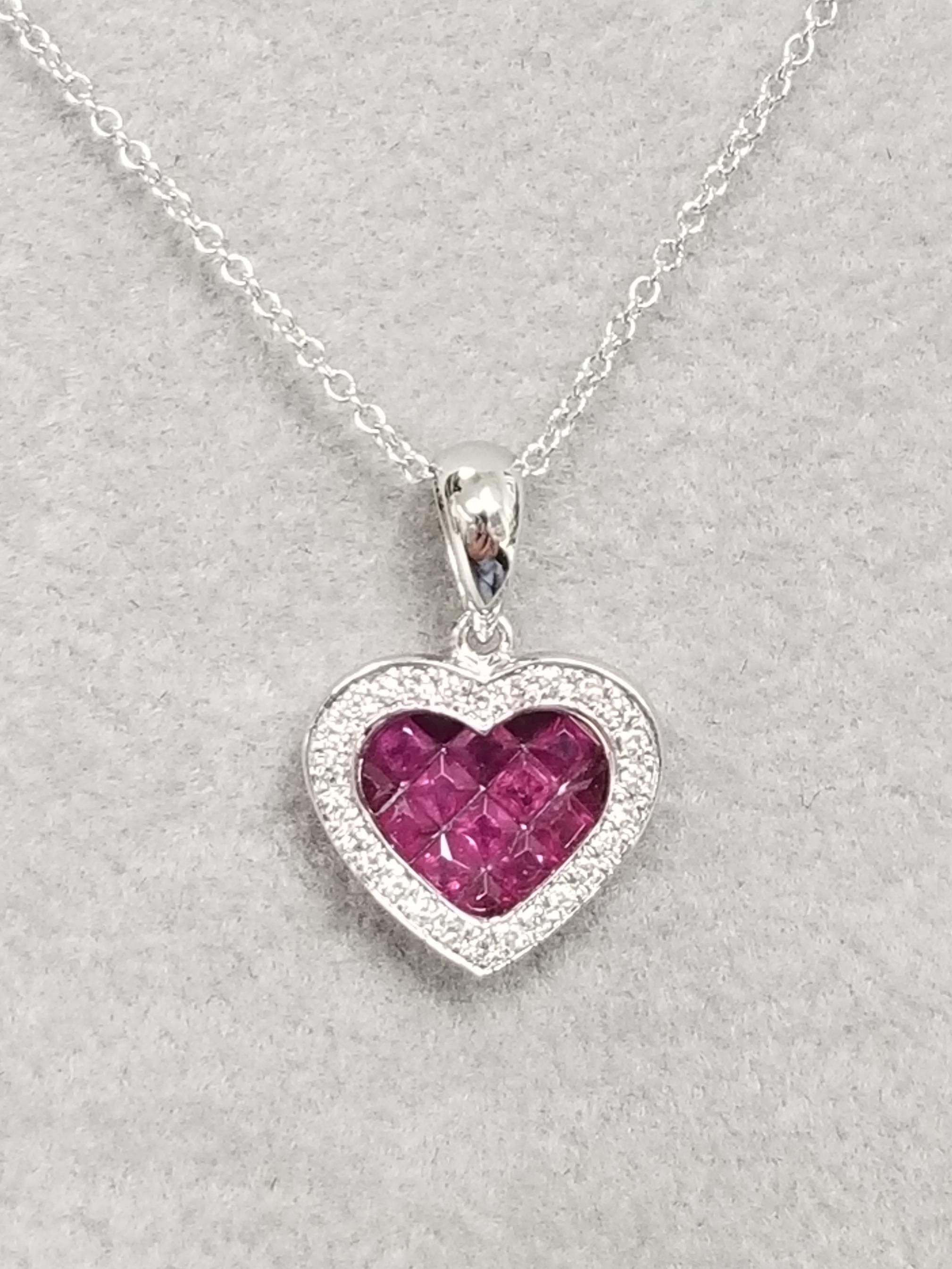Contemporary Ruby and Diamond Heart in 14 Karat White Gold