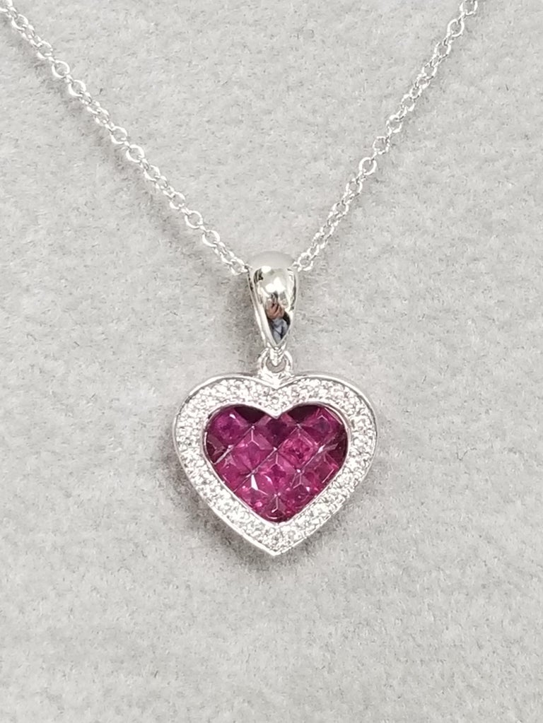 Ruby and Diamond Heart in 14 Karat White Gold at 1stDibs