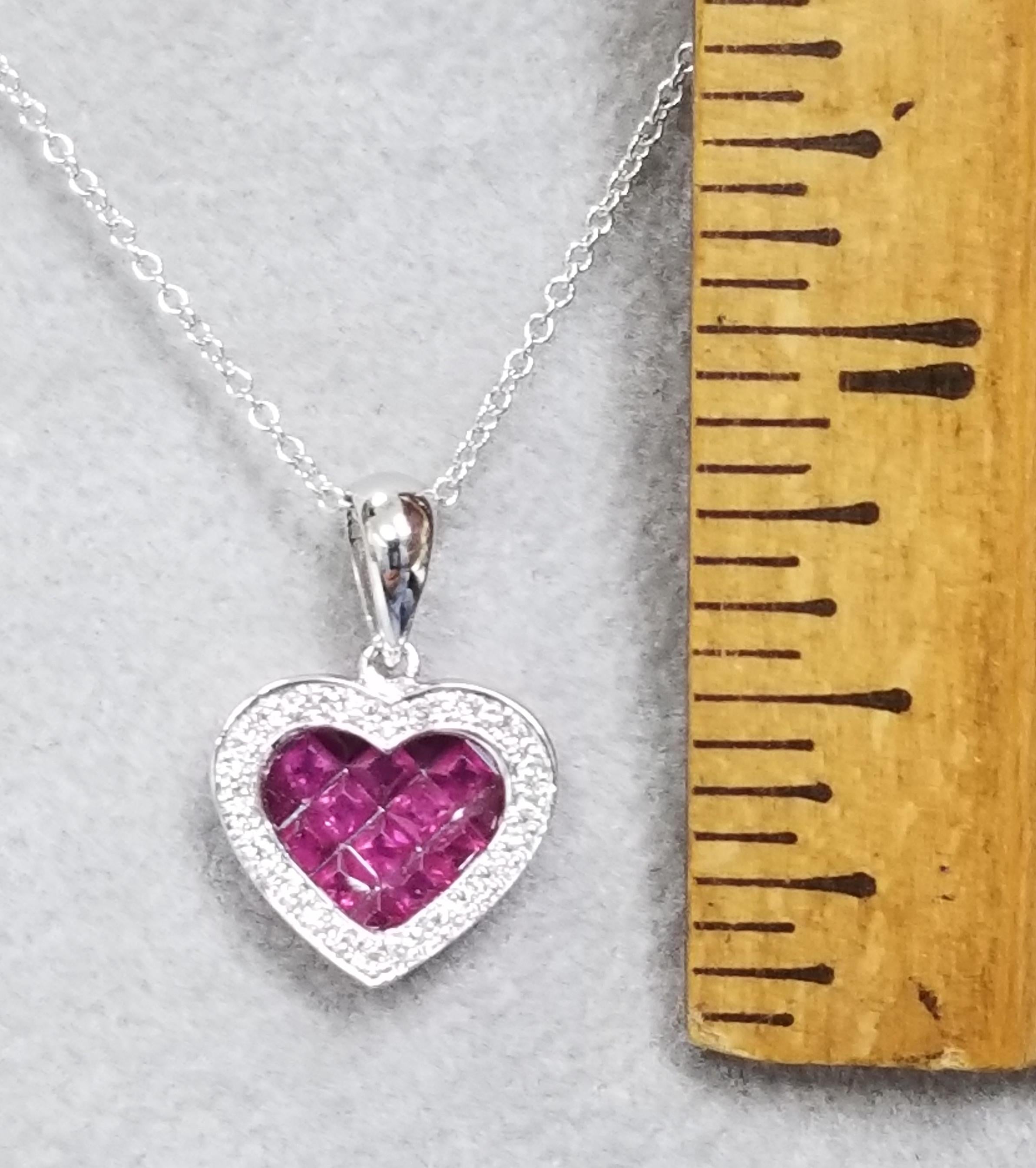 Women's or Men's Ruby and Diamond Heart in 14 Karat White Gold