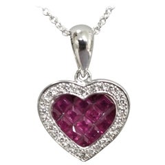 Heart en or blanc 14 carats avec rubis et diamants