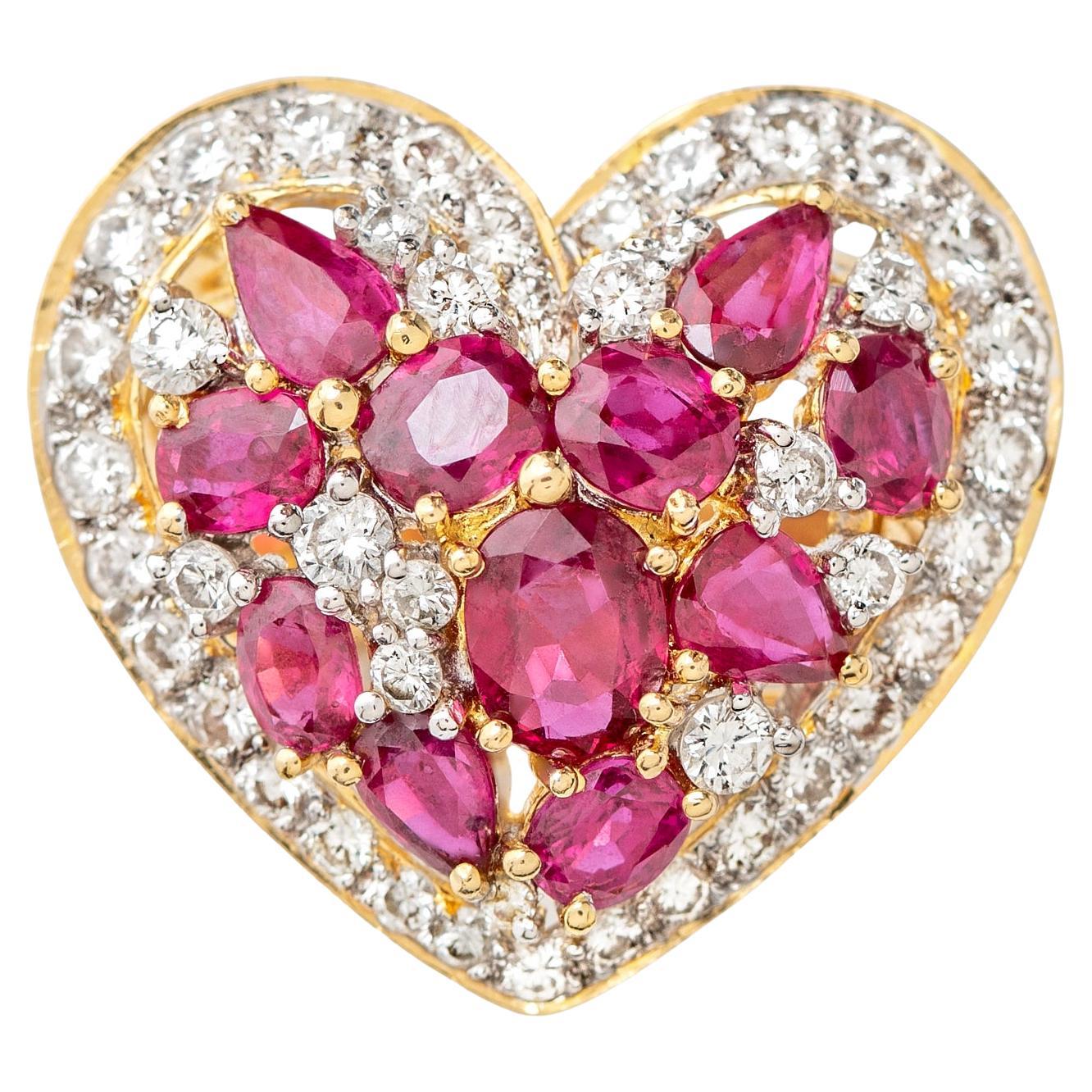 Ruby and Diamond Heart Ring For Sale