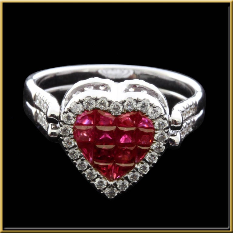 For Sale:  Ruby and Diamond Heart Shape Flip Ring in 18 Karat Gold 2