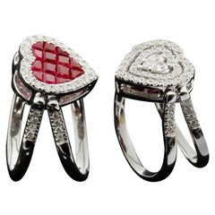 Ruby and Diamond Heart Shape Flip Ring in 18 Karat Gold