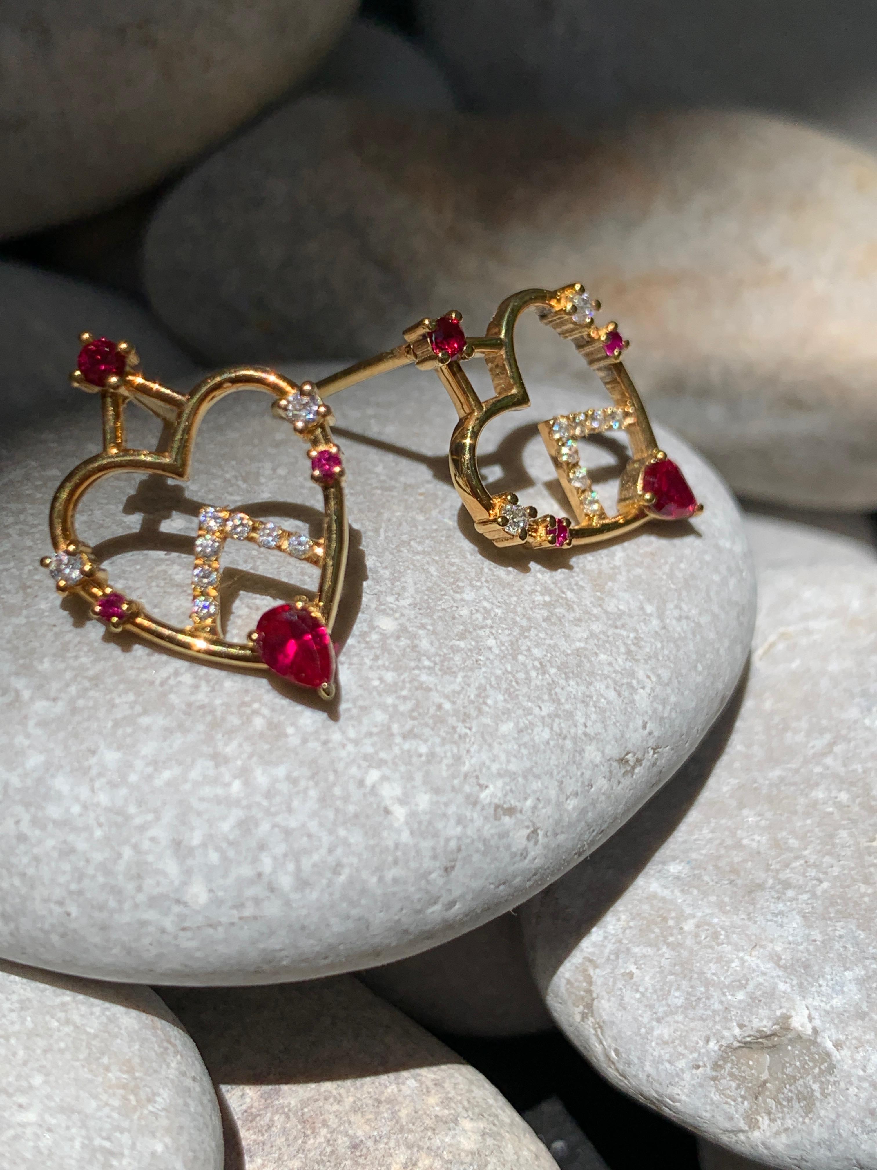 heart shaped ruby and diamond earrings