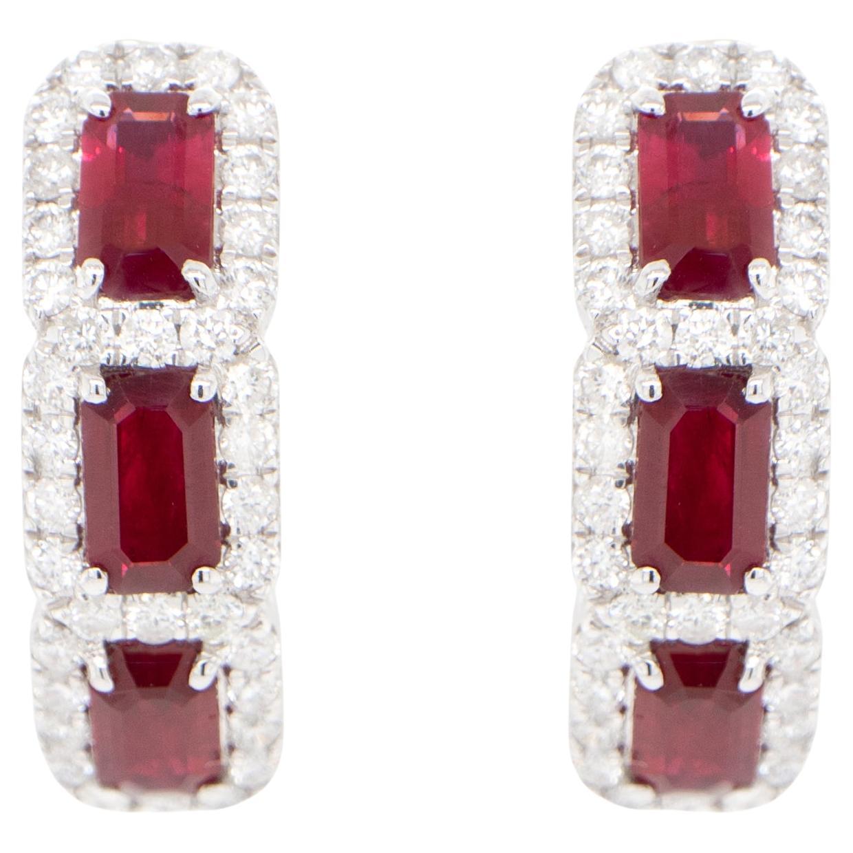Ruby and Diamond Hoop Earrings 2.34 Carats 18K Gold For Sale