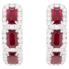 Ruby and Diamond Hoop Earrings 2.34 Carats 18K Gold