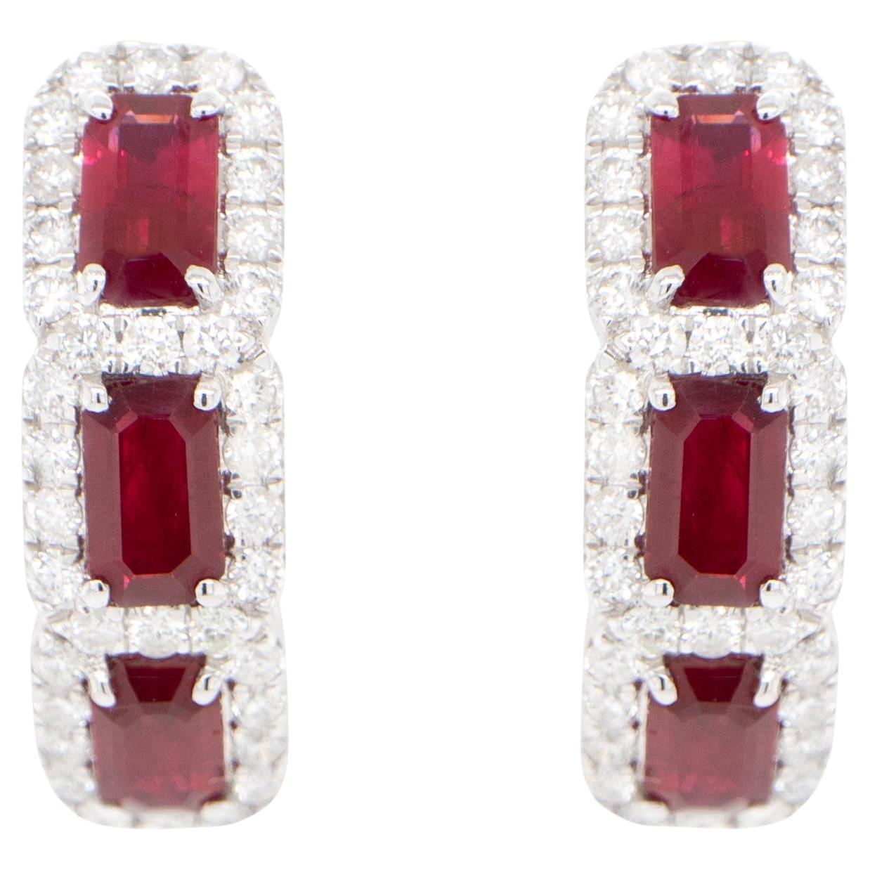Ruby and Diamond Hoop Earrings 2.34 Carats 18K Gold