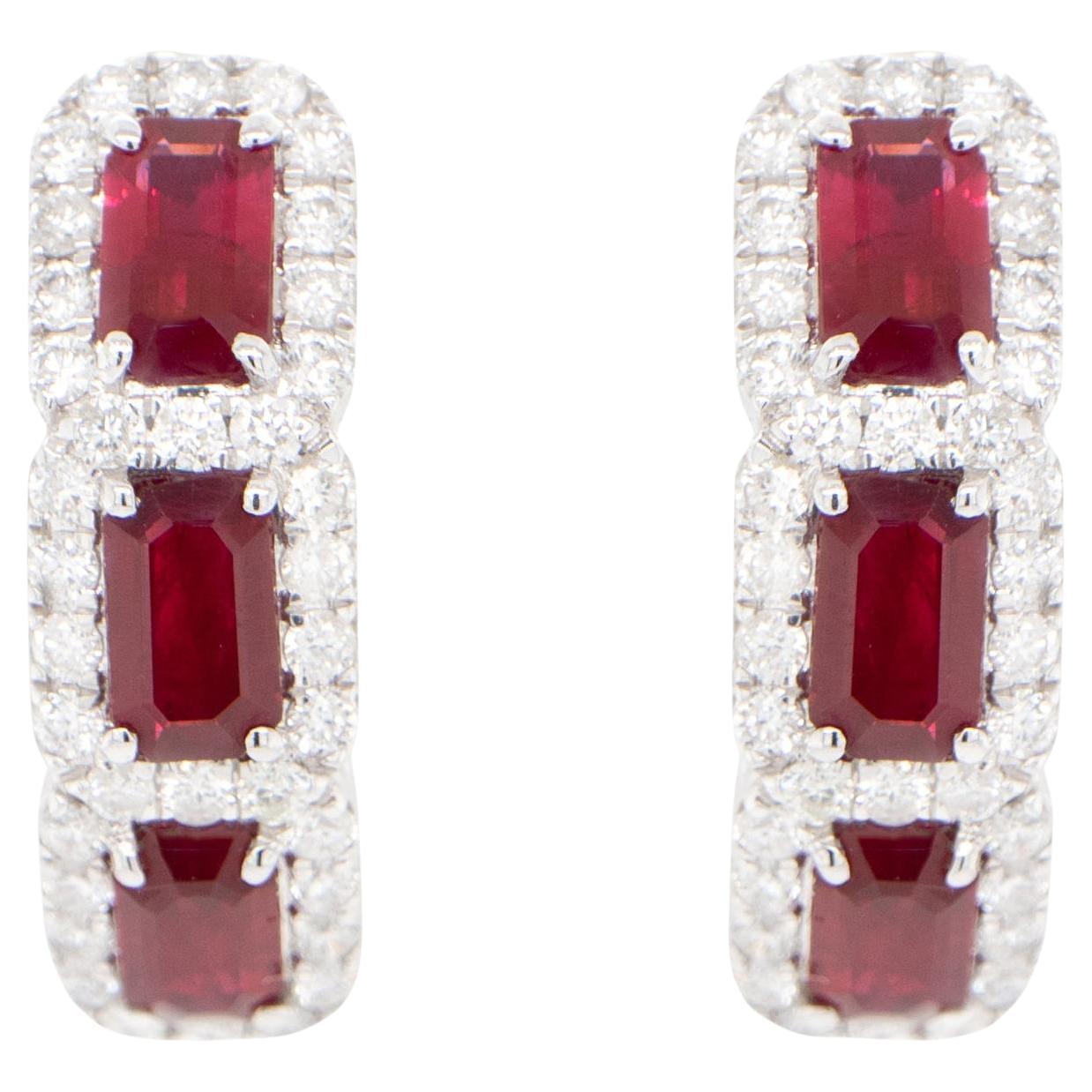 Ruby and Diamond Hoop Earrings 2.34 Carats 18K Gold For Sale