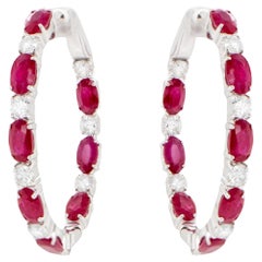 Ruby and Diamond Hoop Earrings 5.71 Carats 18K Gold