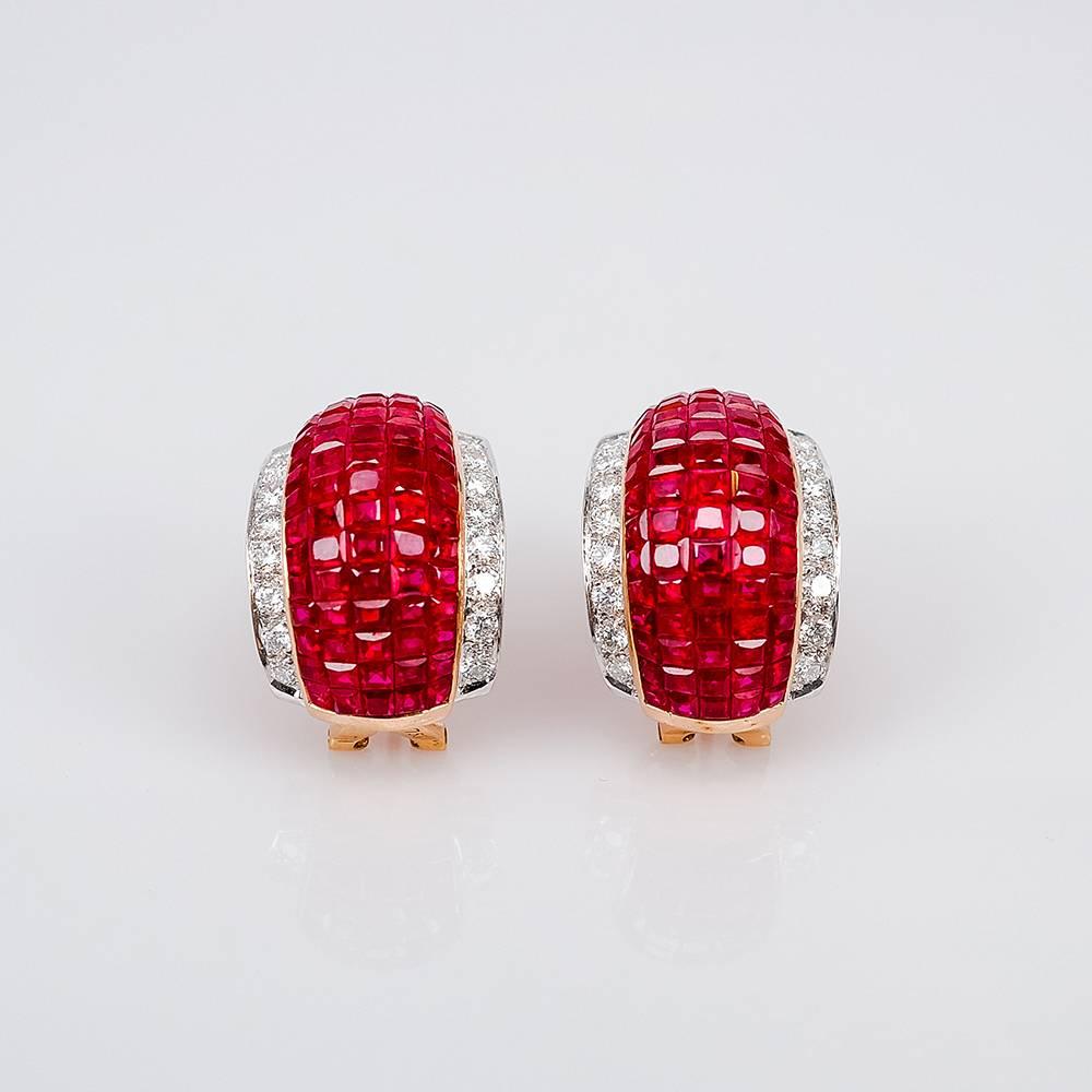 The top quality Ruby which make in invisible setting.We set the stone in perfection as we are professional in this kind of setting more than 40 years.The invisible is a highly technique .We cut and groove every stone .Therefore; we can guarantee the