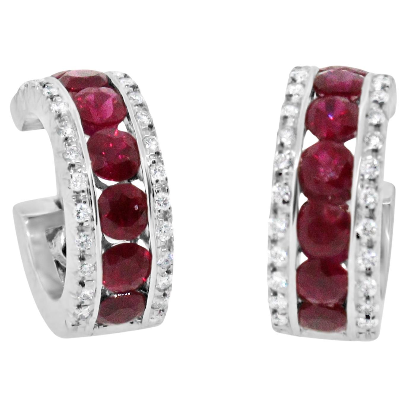Ruby and Diamond Hoop Earrings