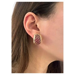 Ruby and Diamond Huggie Earrings in 18k Yellow Gold