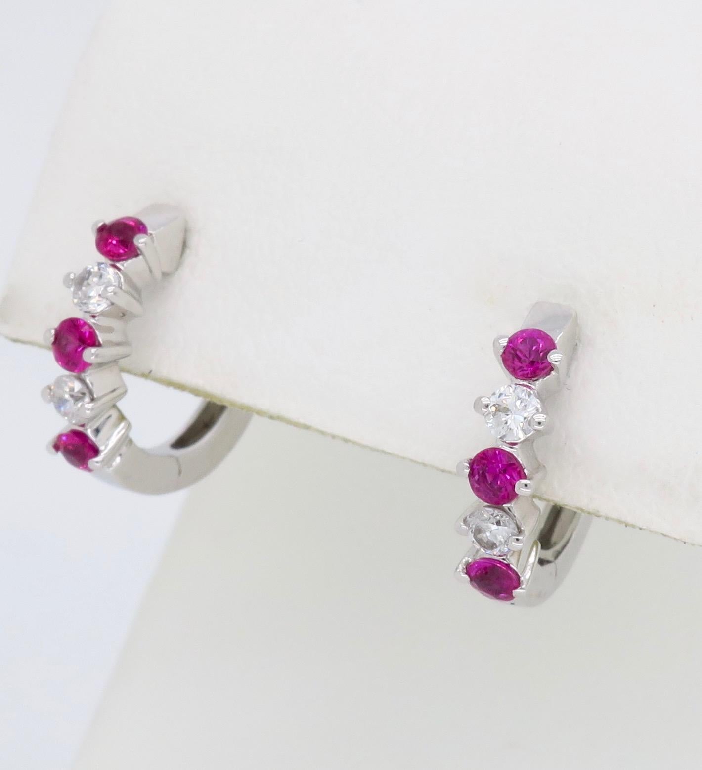 Ruby and Diamond Huggie Hoop Earrings 1