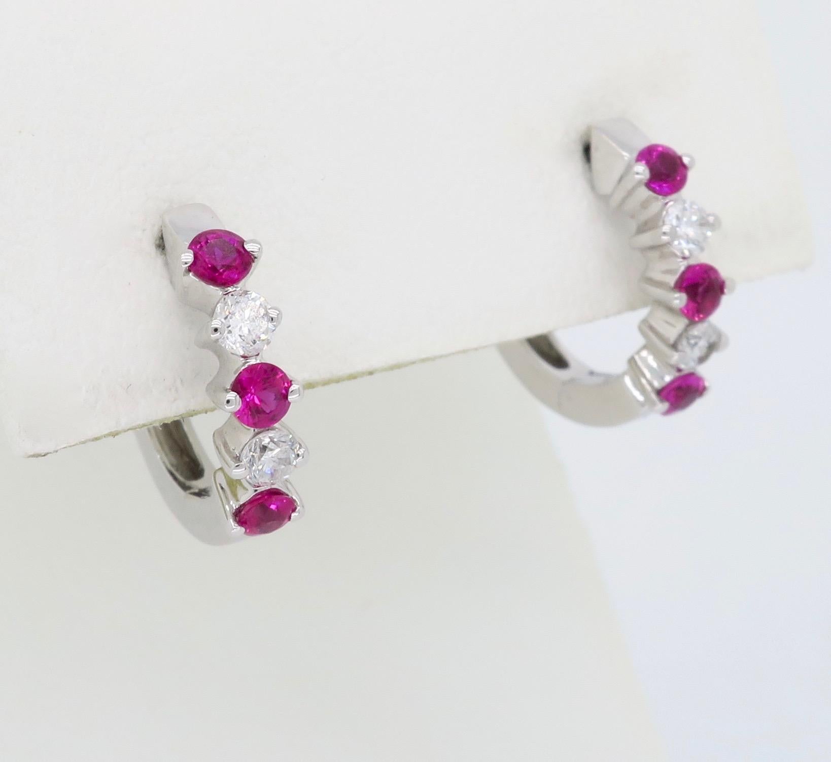 Ruby and Diamond Huggie Hoop Earrings 2