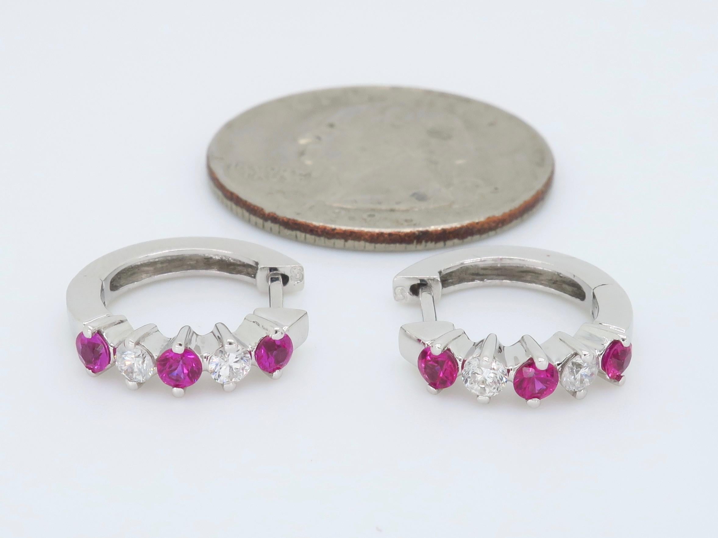 Ruby and Diamond Huggie Hoop Earrings 3