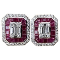 Ruby and Diamond Illusion set Earrings in 18k White Gold