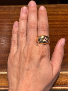 Ruby and Diamond Intertwined Snake Rose Gold Ring