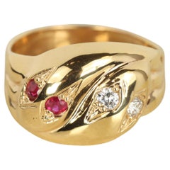 Ruby and Diamond Intertwined Snake Rose Gold Ring