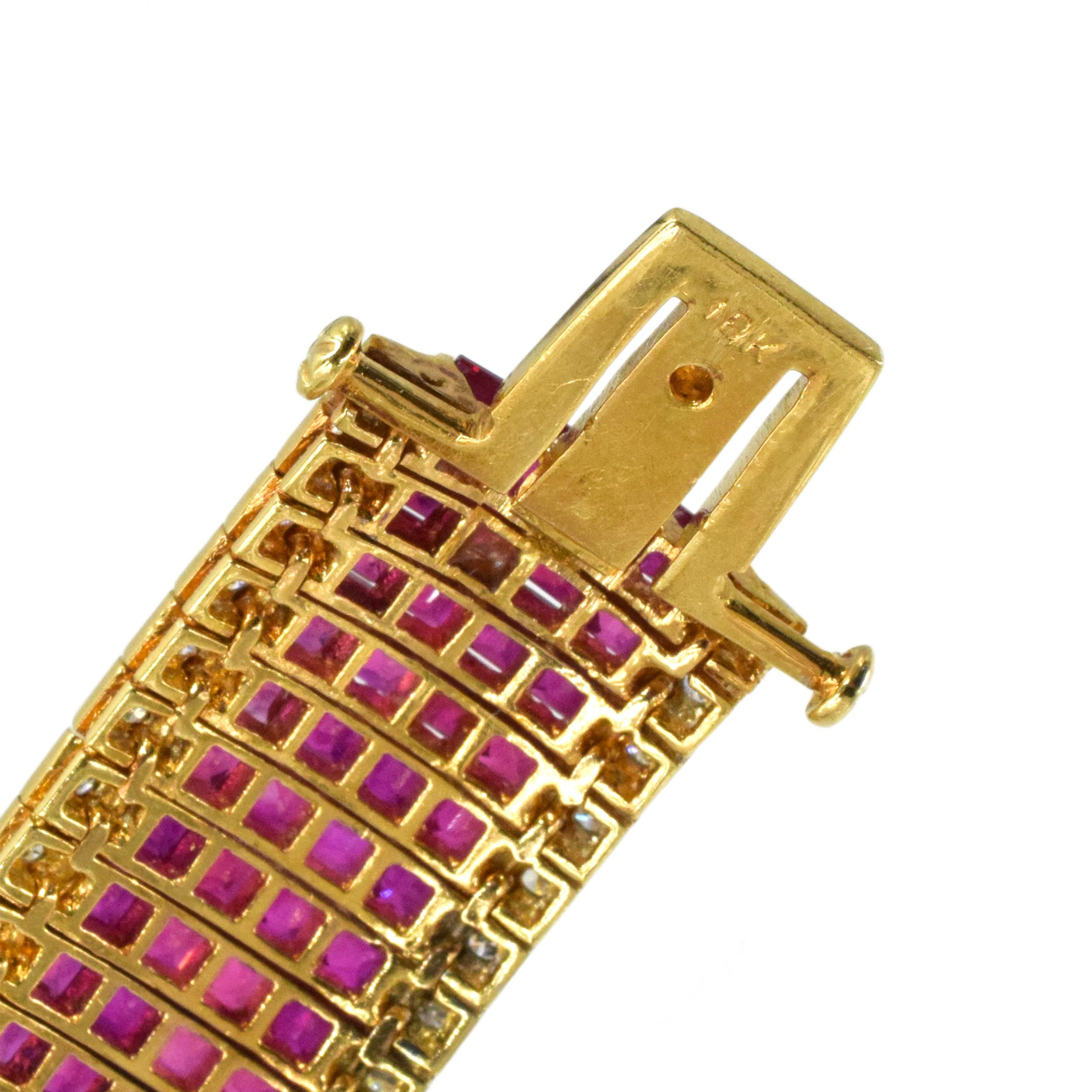 Ruby and Diamond Invisibly Set Bracelet Crafted  Gold. In Excellent Condition For Sale In New York, NY