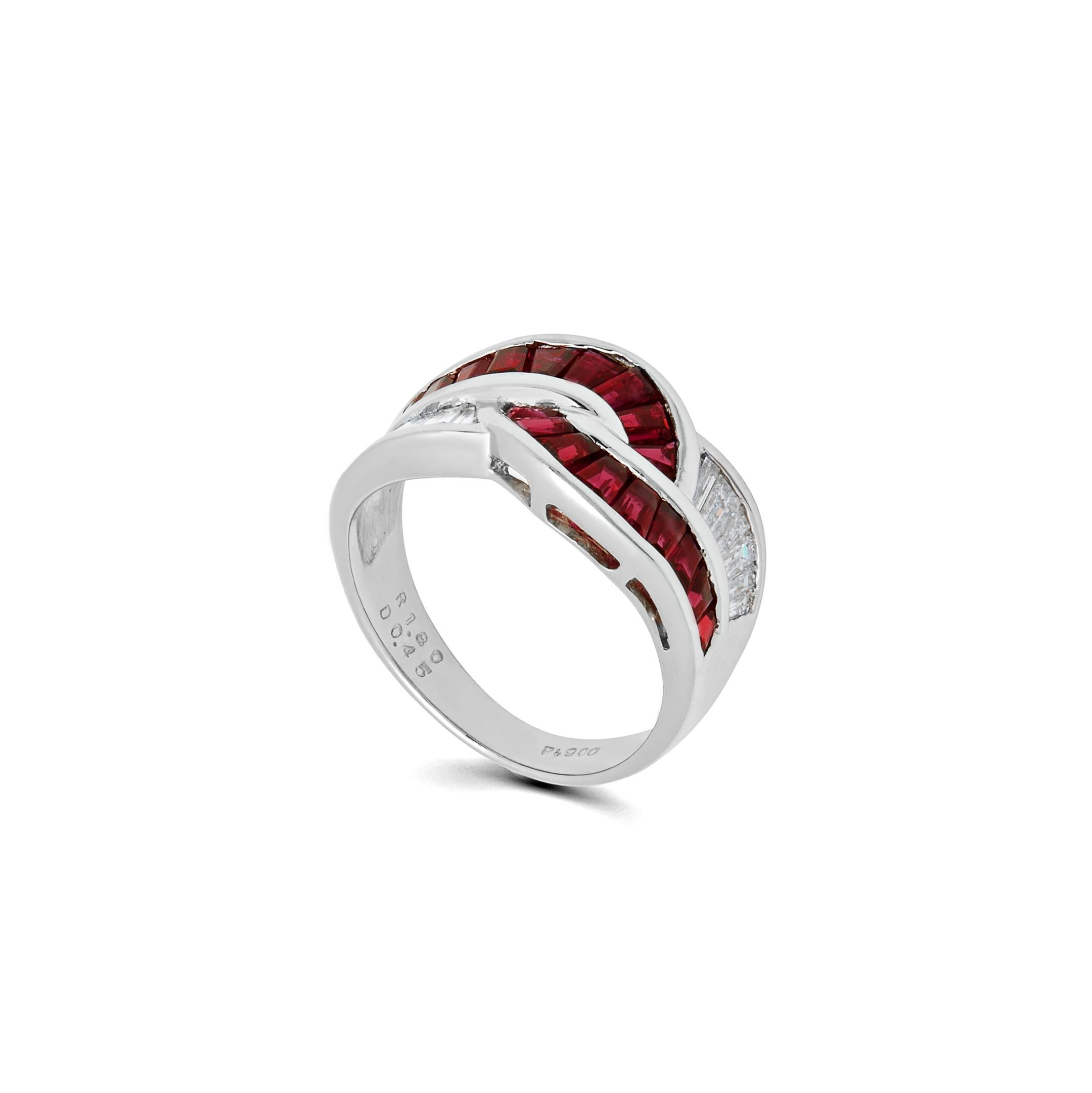 Round Cut Ruby and Diamond Knot Ring For Sale