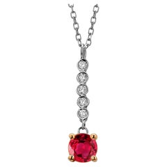 Ruby and Diamond Lariat Yellow and White Gold Drop Necklace Pendant
