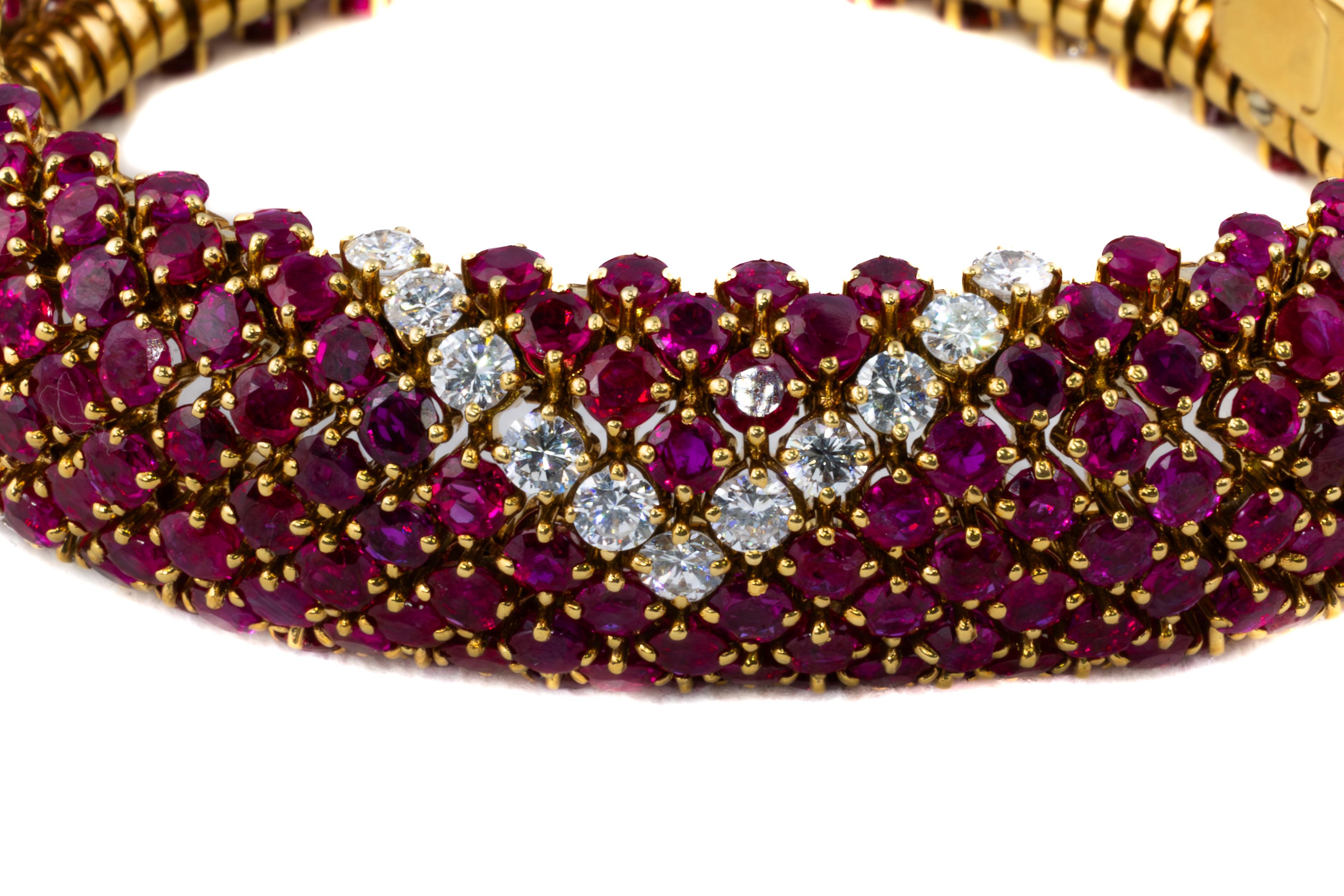 Rétro Ruby and Diamond Lattice Bracelet in 18K Yellow Gold en vente
