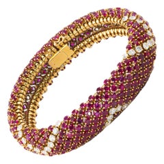 Ruby and Diamond Lattice Bracelet in 18K Yellow Gold