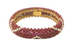 Ruby and Diamond Lattice Bracelet in 18K Yellow Gold