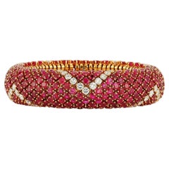 Ruby and Diamond Lattice Bracelet in 18K Yellow Gold
