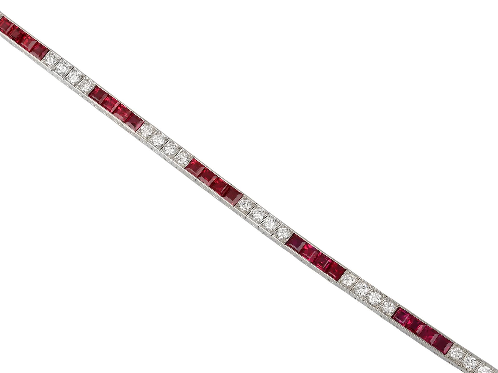 Art Déco Ruby and diamond line bracelet, American, circa 1935. in vendita