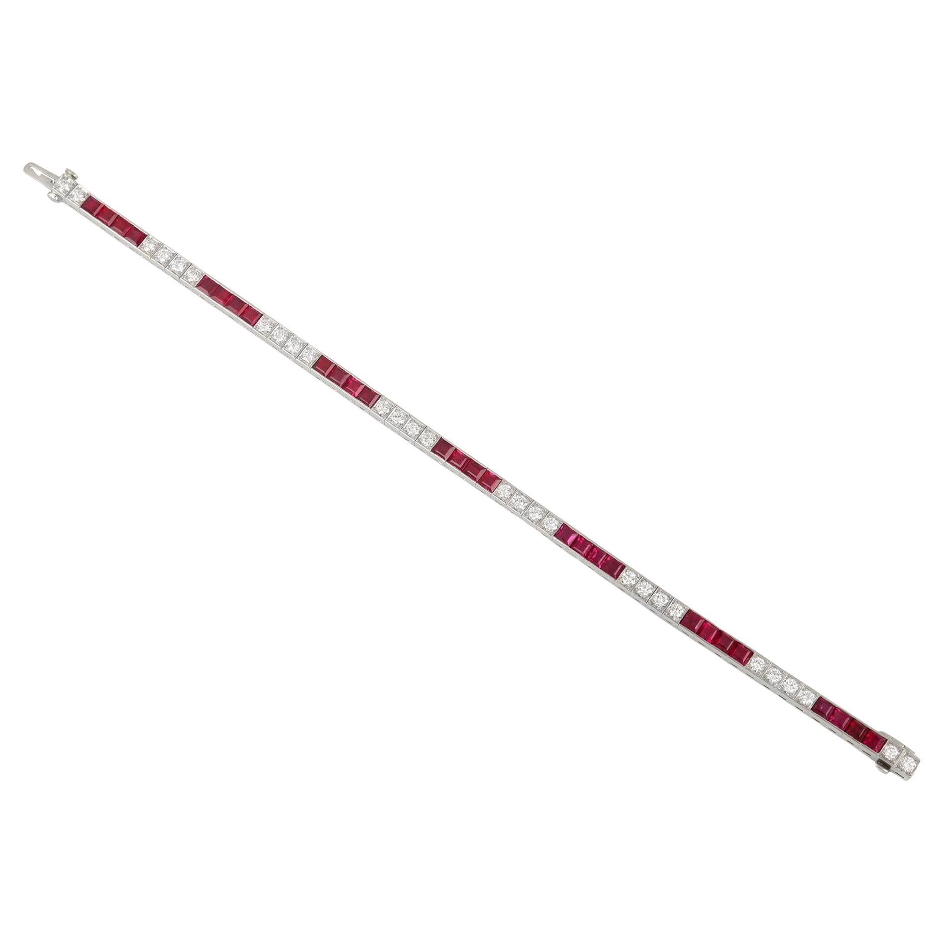 Ruby and diamond line bracelet, American, circa 1935. in vendita