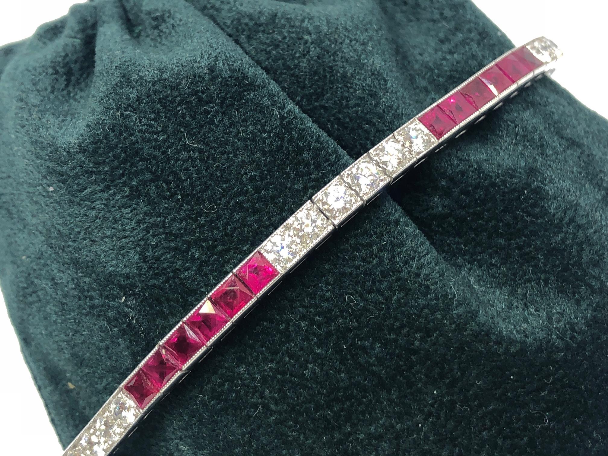 Women's or Men's Ruby and Diamond Line Bracelet