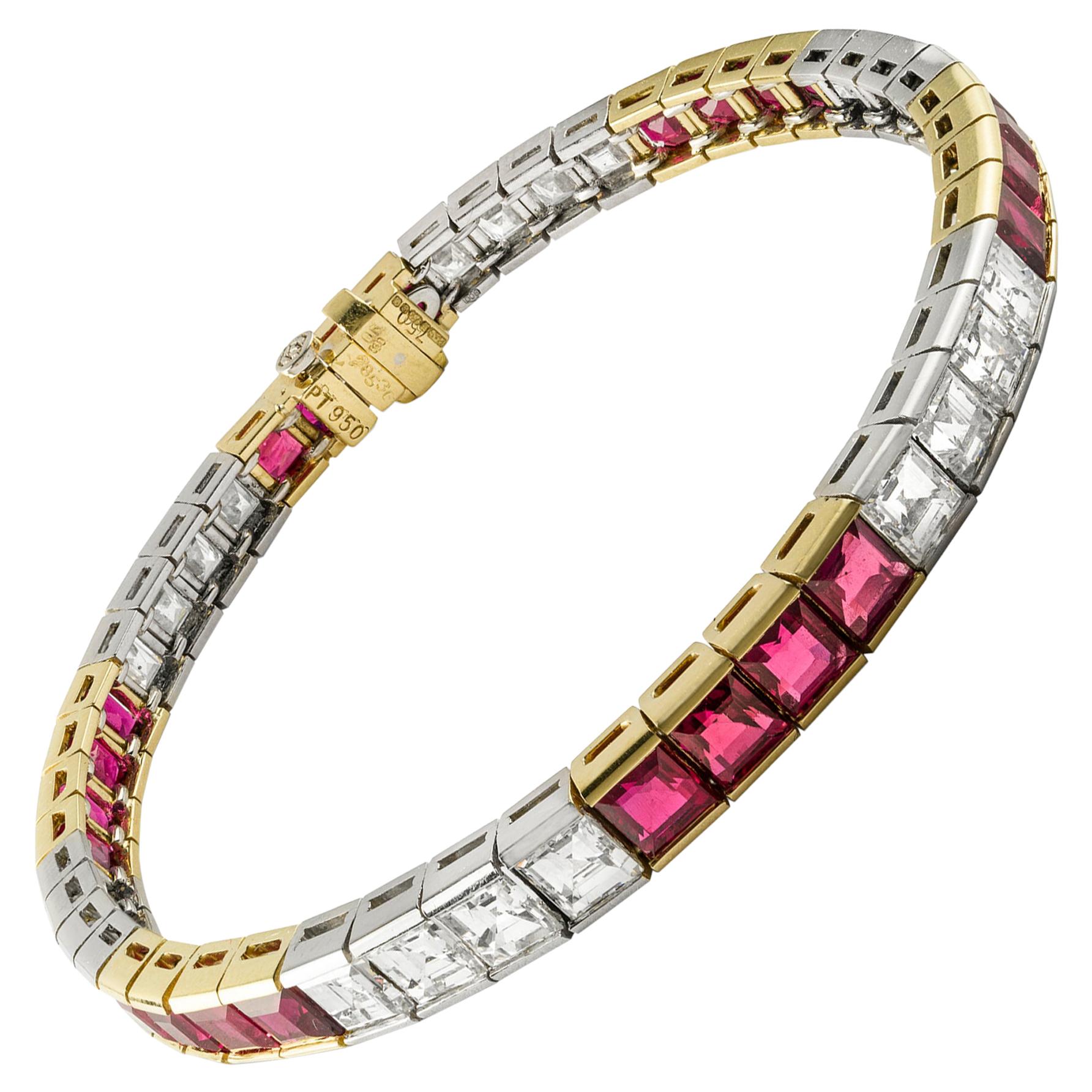 Bracelet ligne rubis et diamants en vente
