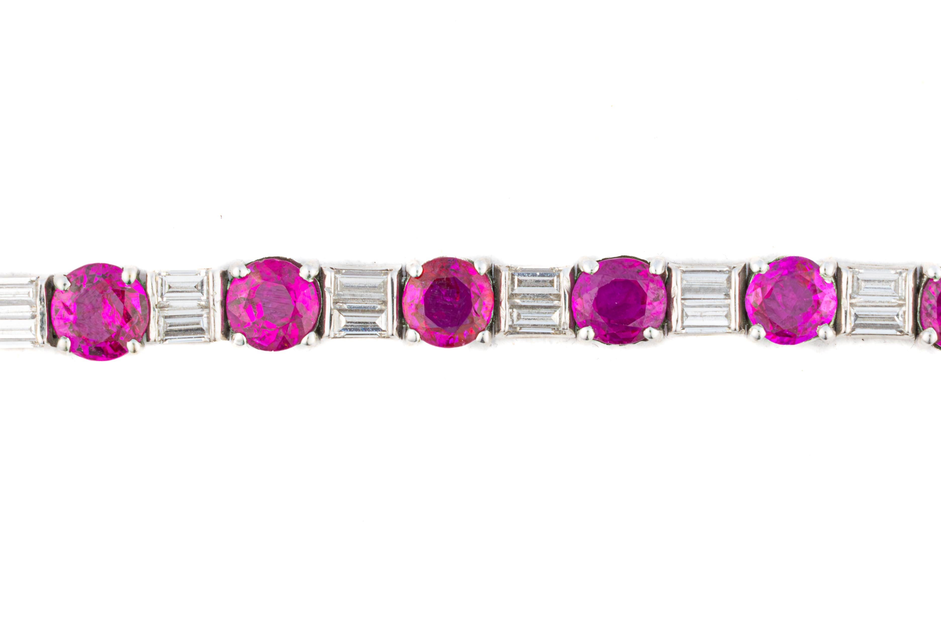 Retro Ruby and Diamond Tennis Bracelet in Platinum For Sale