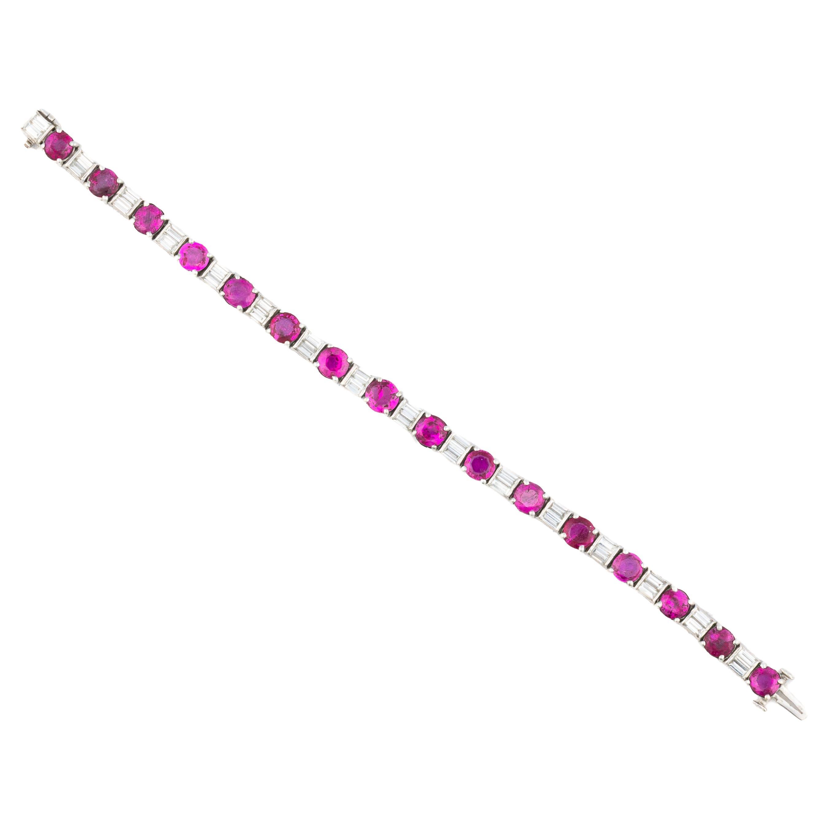 Ruby and Diamond Tennis Bracelet in Platinum For Sale