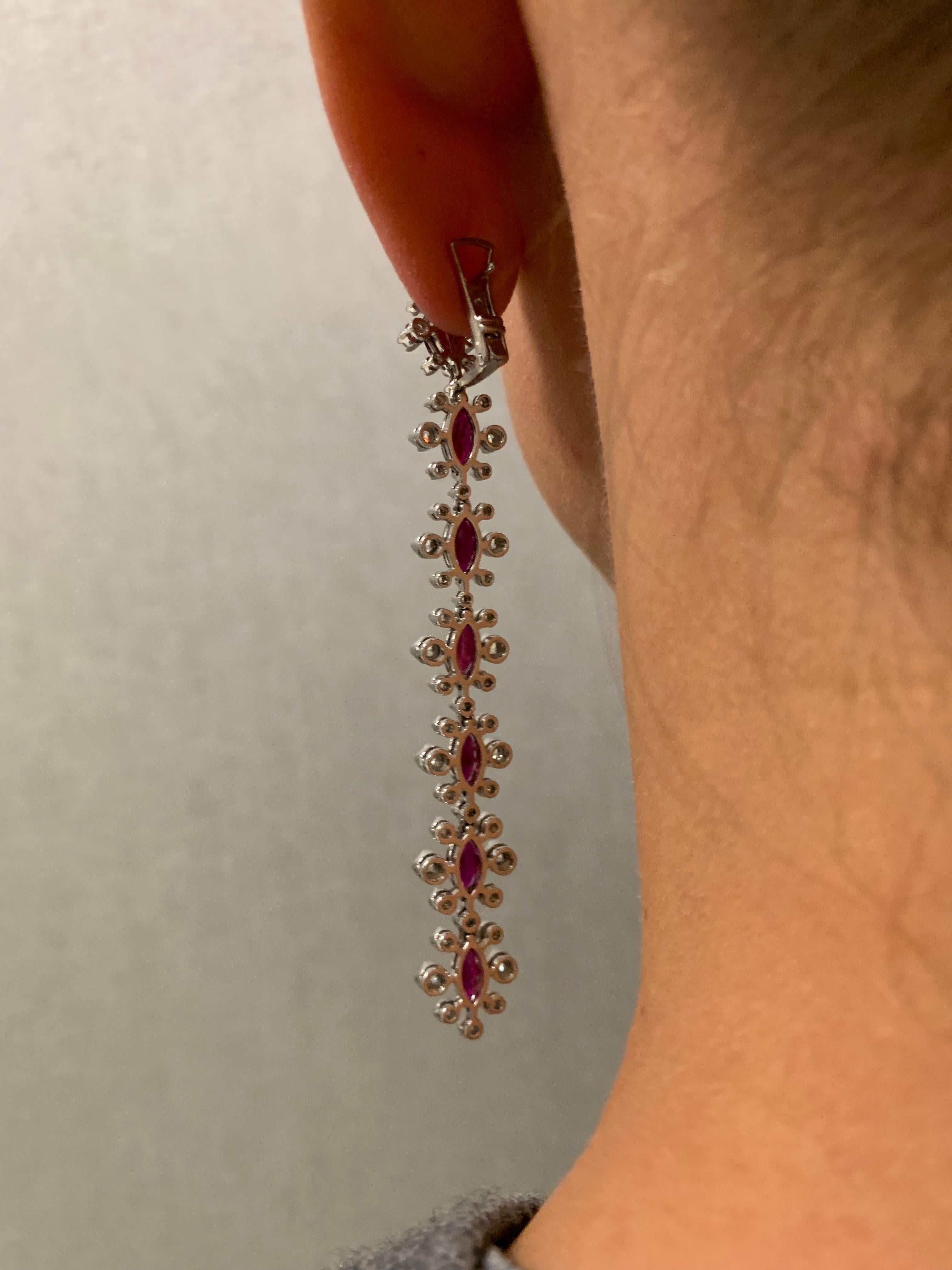 Ruby and Diamond Line Earrings In New Condition For Sale In New York, NY
