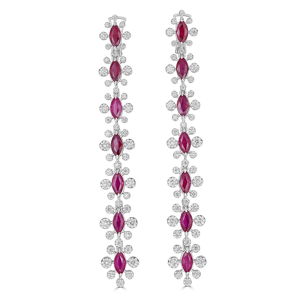 Ruby and Diamond Line Earrings For Sale