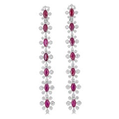 Ruby and Diamond Line Earrings