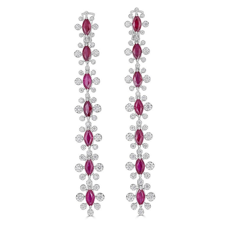 Ruby and Diamond Line Earrings For Sale at 1stDibs