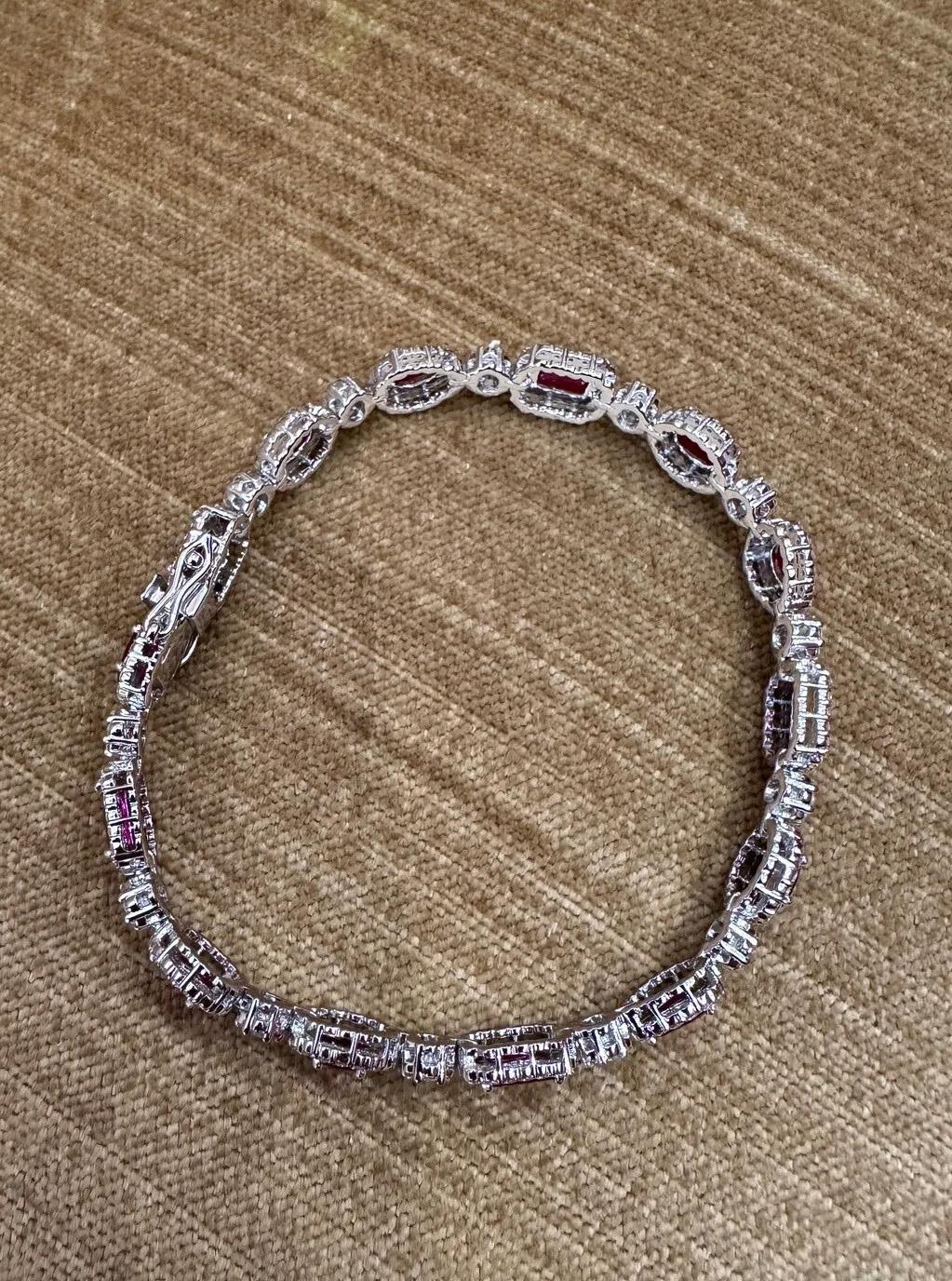 Ruby and Diamond Link Bracelet 7.65 Carats Total Weight in 18k White Gold For Sale 4