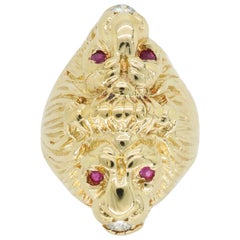 Ruby and Diamond Lion's Head Men's Ring