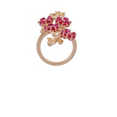 Ruby and Diamond Long Finger Ring, Set in Rose and Yellow Gold