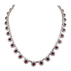 Ruby and Diamond Luxurious Estate Platinum Necklace with 9.60 Carat of Rubies