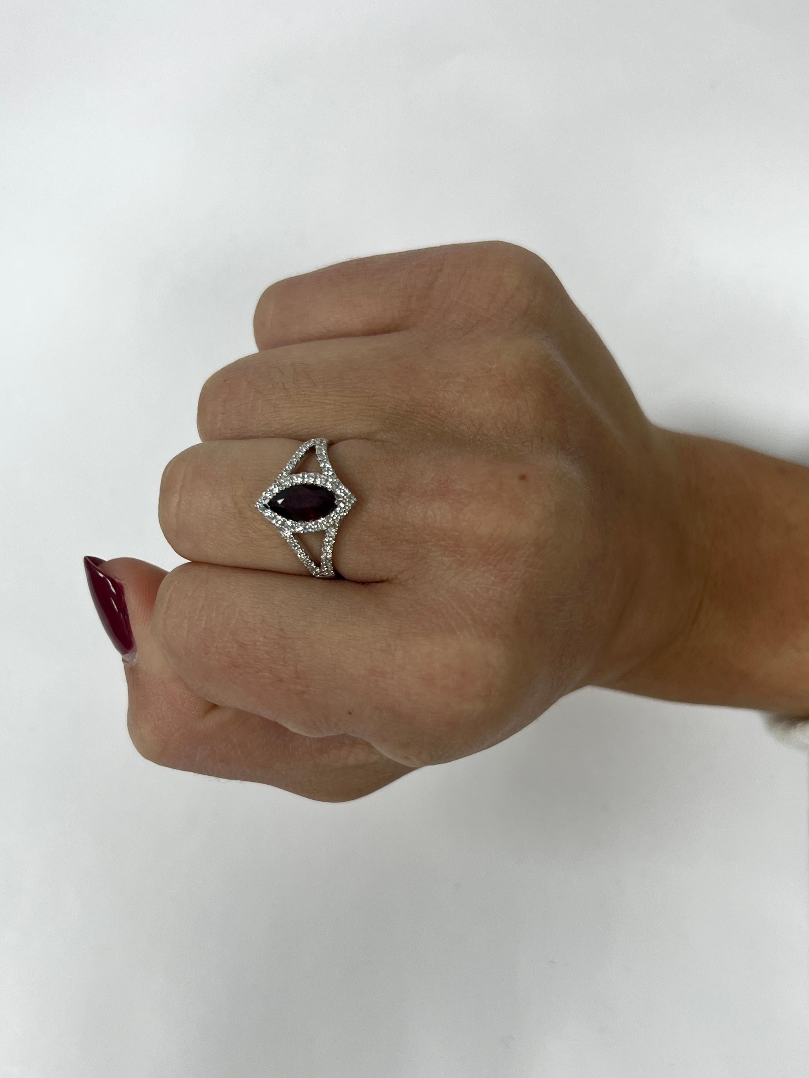 Ruby and Diamond Marquise Shaped Ring In New Condition For Sale In Great Neck, NY