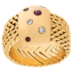 Ruby and diamond mesh ring in 18k yellow and rose gold