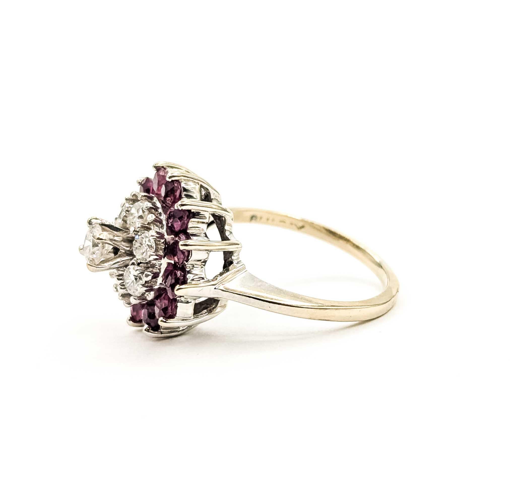 Rubin- und Diamantring aus der Mitte des Jahrhunderts aus 14k Weißgold im Angebot 6