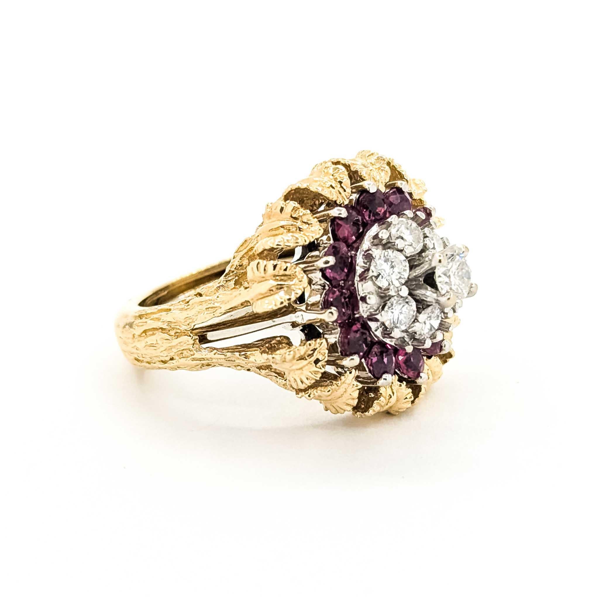 Rubin- und Diamantring aus der Mitte des Jahrhunderts aus 14k Weißgold (Zeitgenössisch) im Angebot