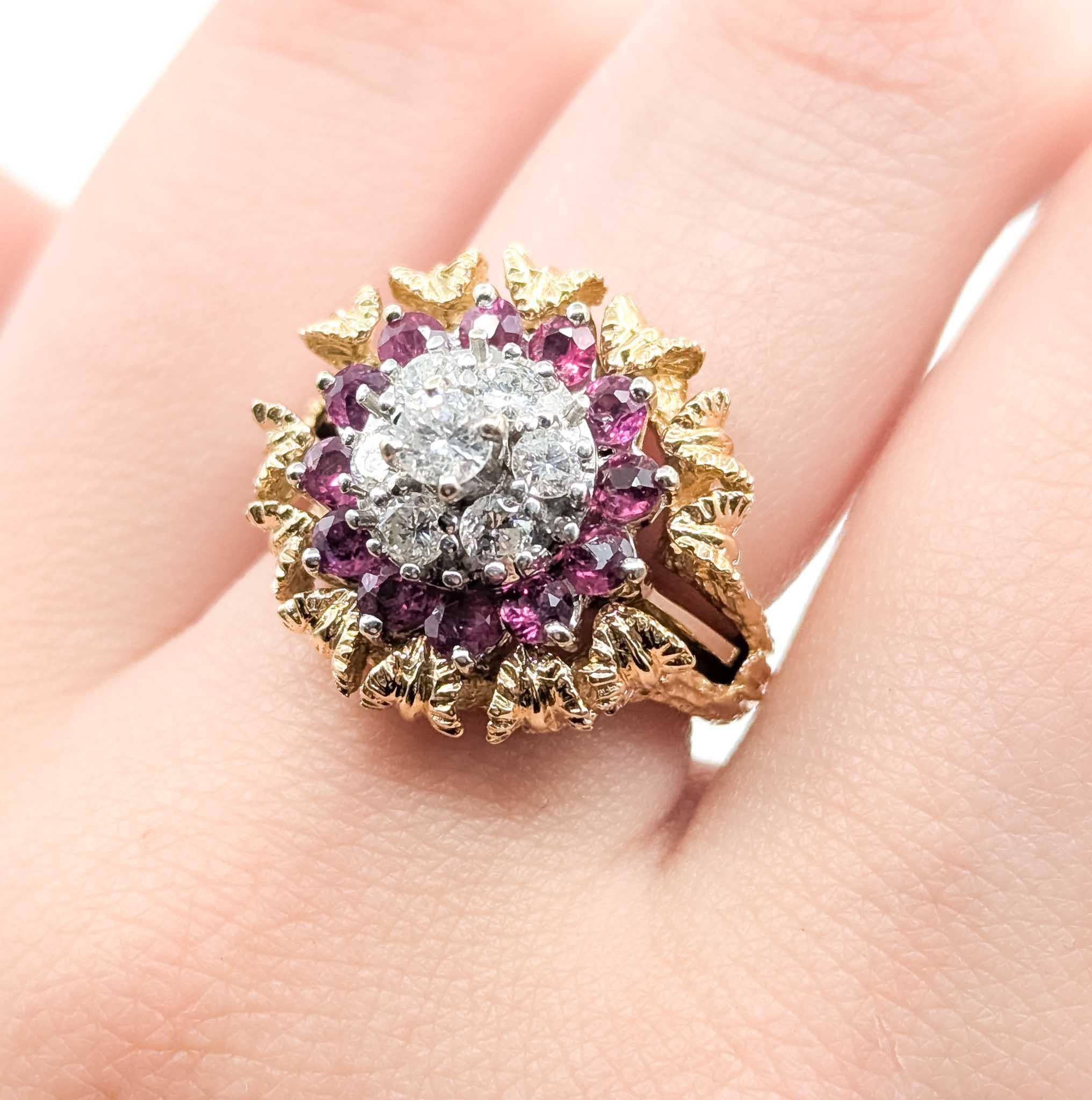Rubin- und Diamantring aus der Mitte des Jahrhunderts aus 14k Weißgold Damen im Angebot