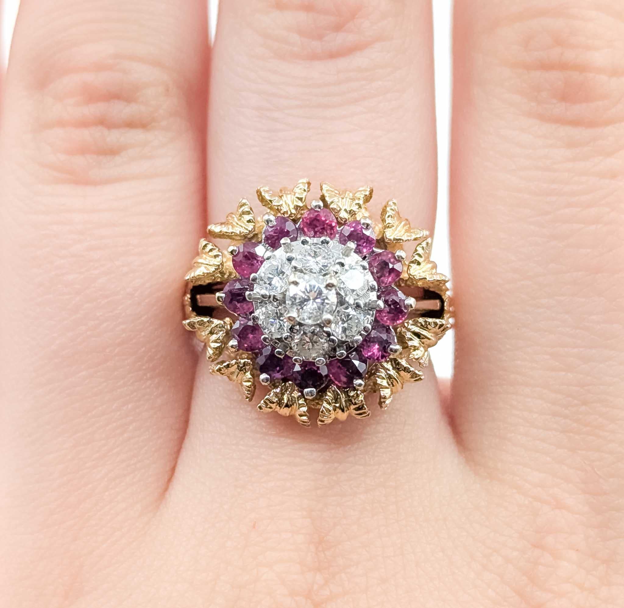 Rubin- und Diamantring aus der Mitte des Jahrhunderts aus 14k Weißgold im Angebot 1